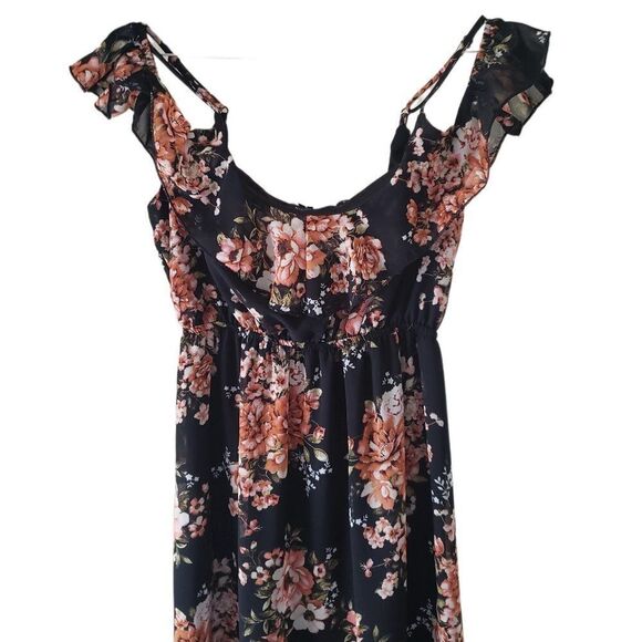 🌸Mind Code Black Floral Off Shoulder Maxi Dress - Picture 4 of 5